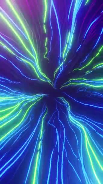 Elektrische Neon Lichtstralen Lus Animatie Trendy Futuristische Verticale Videobeelden — Stockvideo