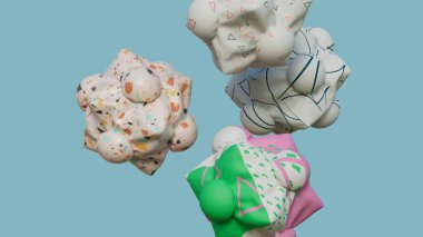 Soyut geometrik şekiller birbirini çeker ve birbirine bağlar. Kavramsal 3d illüstrasyon