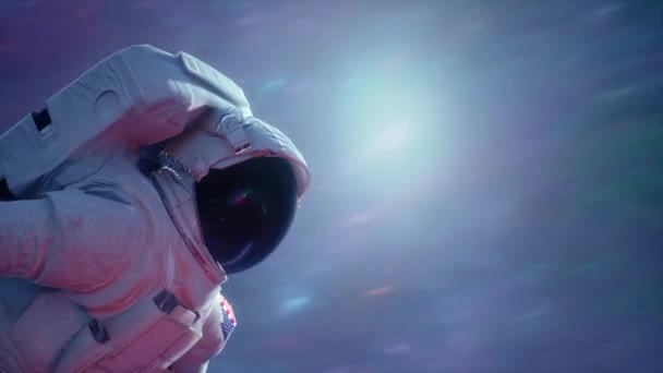 Primer Plano Astronauta Volando Través Campo Espacial Alta Velocidad — Vídeo de stock