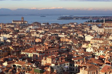 Beautiful Venice city view from above. Famous tourist destinations. Roofs of Venice city. Panoramic photo of beautiful Italian city. Popular tourist destinations concept. 