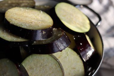 Organic aubergine  in a table. Fresh vegetables close up photo. Eating healthy concept. 