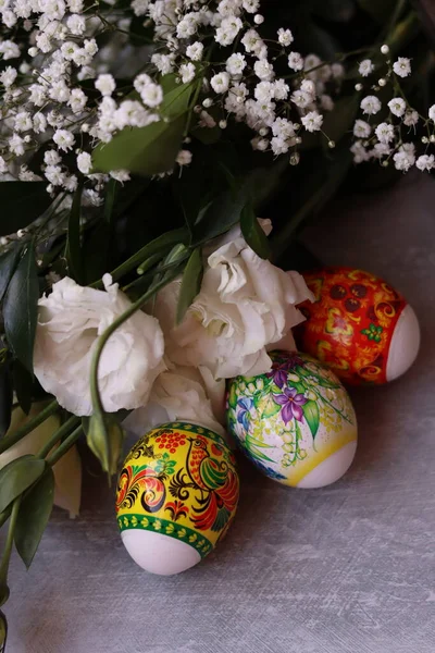 Decorated Easter Eggs Close Photo Christian Religion Symbol Holidays Celebration — Stock Photo, Image