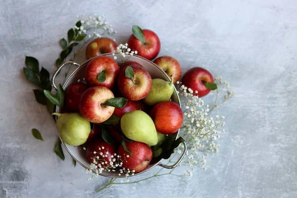 Glänzend Rote Äpfel Weißen Sieb Großaufnahme Foto Von Bio Früchten — Stockfoto