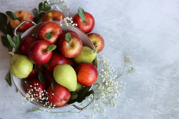 Stillleben Mit Schönen Roten Äpfeln Auf Einem Tisch Saftige Sommerfrüchte — Stockfoto
