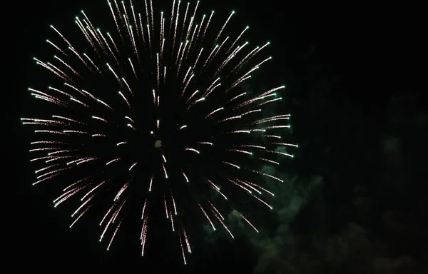 Πολύχρωμα Πυροτεχνήματα Των Διαφόρων Χρωμάτων Πάνω Από Νυχτερινό Ουρανό Γιορτή — Φωτογραφία Αρχείου