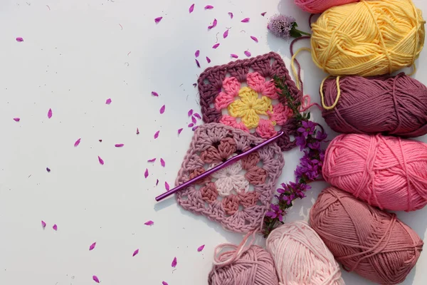 Printemps Crochet Idées Magnifique Motif Fil Coton Rose Doux Carte — Photo