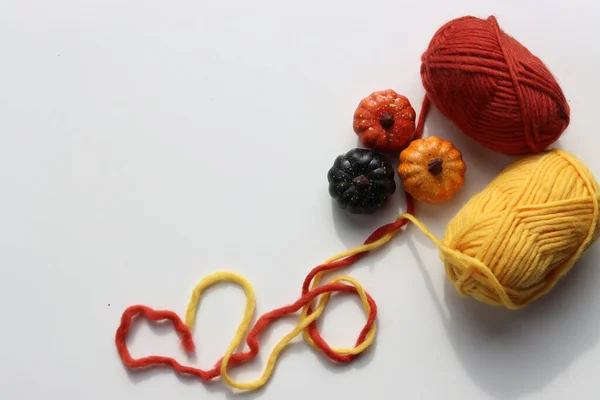 Still Life Woolen Yarn Balls Cozy Autumn Hobby — Stock Photo, Image