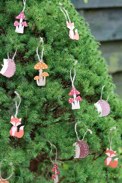 Decoração Natal Madeira Abeto Verde Close Foto Eco Amigável Ornamento — Fotografia de Stock