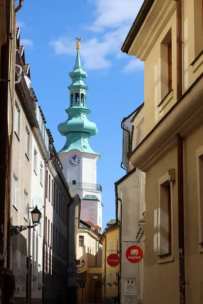 stock image Beautiful tiny street in the old town of Bratislava, Slovakia. Architecture of Europe. Tourist destinations concept. 