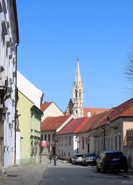 Oude Stad Van Bratislava Slowakije Zonnige Lentedag Prachtige Gebouwen Bloeiende — Stockfoto