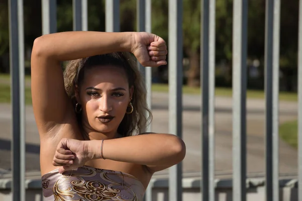 Latin Hispanic Girl Young Beautiful Dancing Modern Dance Street Outdoors —  Fotos de Stock