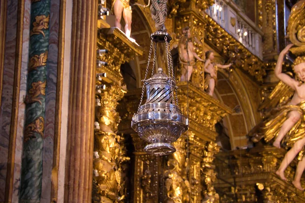 Botafumeiro in the cathedral of Santiago de Compostela that serves to distribute the smell of incense. Pilgrim concept, journey, road, religion.