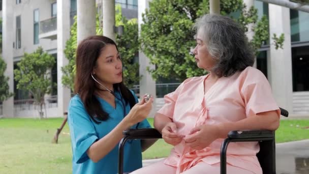 Asian Female Doctor Checking Health Elderly Patients Concept Medical Services — Stok Video
