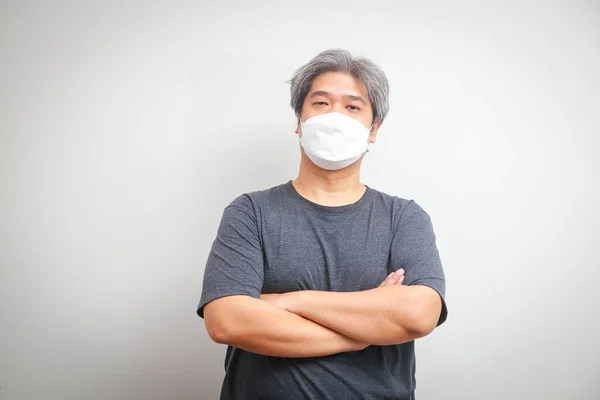 Porträtt Fet Asiatisk Man Med Mask För Att Förhindra Viruset — Stockfoto