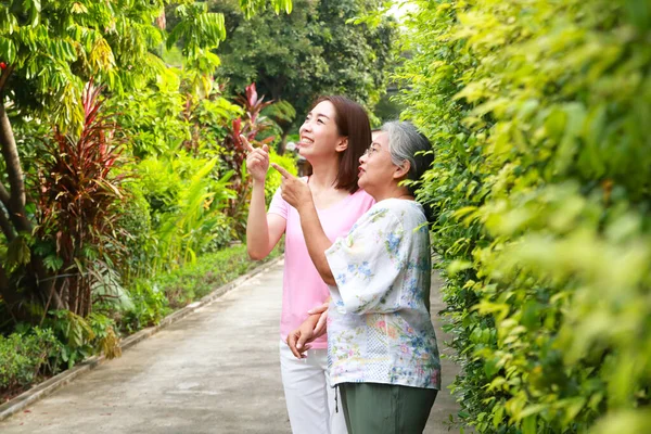 stock image Family concept. Asian daughter takes care of elderly mother. Elderly caregiver in the health center. copy space