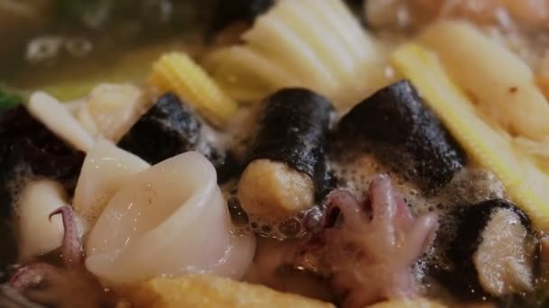 Sukiyaki Japans Eten Vlees Tofu Groenten Vermicelli Eieren Een Pot — Stockvideo