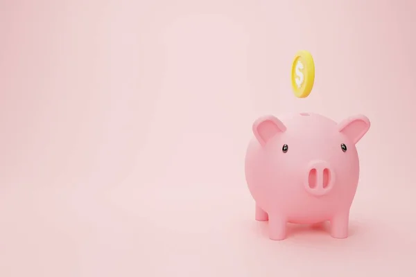 Weergave Illustratie Cartoon Minimale Spaarvarken Bank Met Munt Roze Achtergrond — Stockfoto