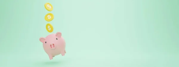 Rendering Illustratie Cartoon Minimale Pink Spaarvarken Bank Zweven Binnen Geld — Stockfoto