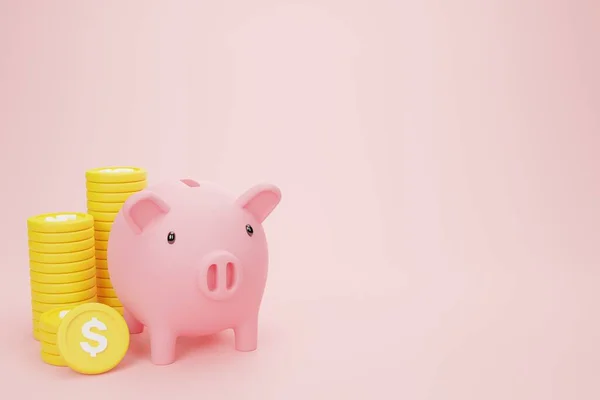 Weergave Illustratie Cartoon Minimale Geldbesparing Concept Een Spaarvarken Met Munt — Stockfoto