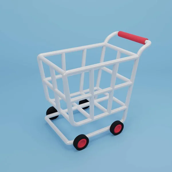 Weergave Illustratie Cartoon Minimale Winkelwagen Mandje Online Shopping Concept — Stockfoto