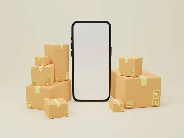 Illustration Rendu Dessin Animé Livraison Minimale Smartphone Avec Colis Concept — Photo