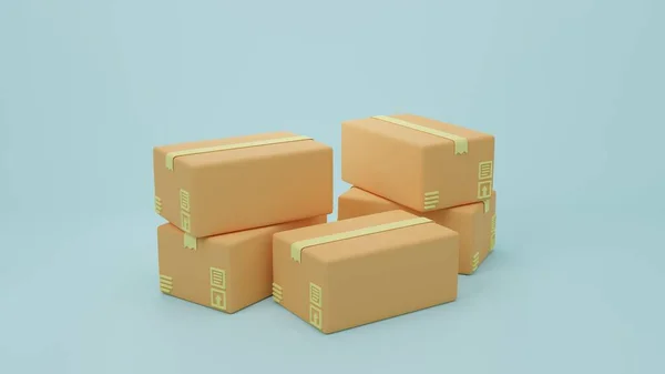 Ілюстрація Рендеринга Cartoon Mini Logistics Delivery Package Концепція Онлайн Сервісу — стокове фото