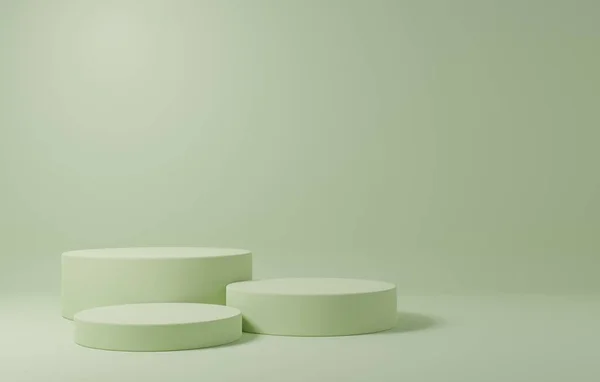 렌더링 일러스트 Mock Cylinder Podiums Green Background 공간을 디자인입니다 화장품 — 스톡 사진