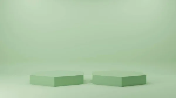 Απόδοση Εικονογράφηση Mock Εξάγωνο Podiums Πράσινο Φόντο Αφηρημένη Minimal Σχεδίαση — Φωτογραφία Αρχείου