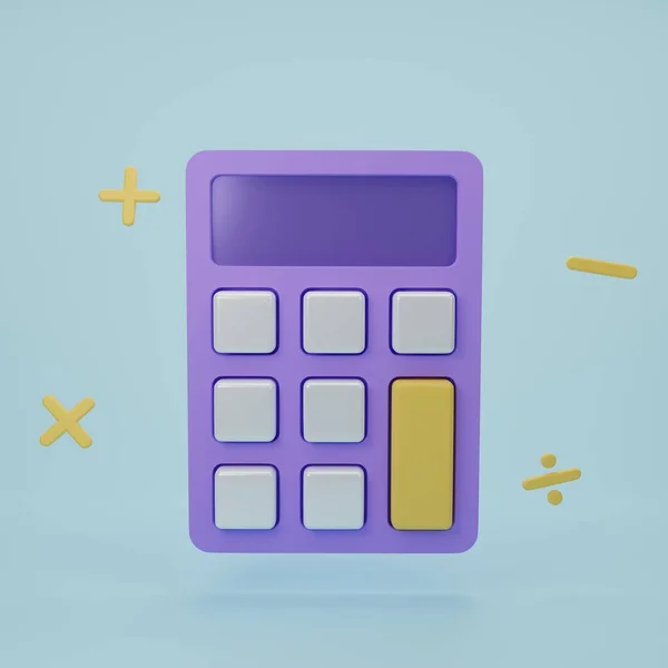 三维渲染卡通画最小紫色计算器概念财务管理 数学装置 数学工具 — 图库照片