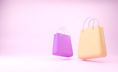 3D çizim karikatür en az alışveriş torbası. Şık, şık bir çanta. Çevrimiçi alışveriş kavramı.