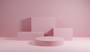 3D görüntüleme silindir podyumları soyut boş uzay dairesi oluşturur. Kozmetik ürünler sunumu için sahne. Gösteri, dükkan önü, görüntü, sunum, şablon