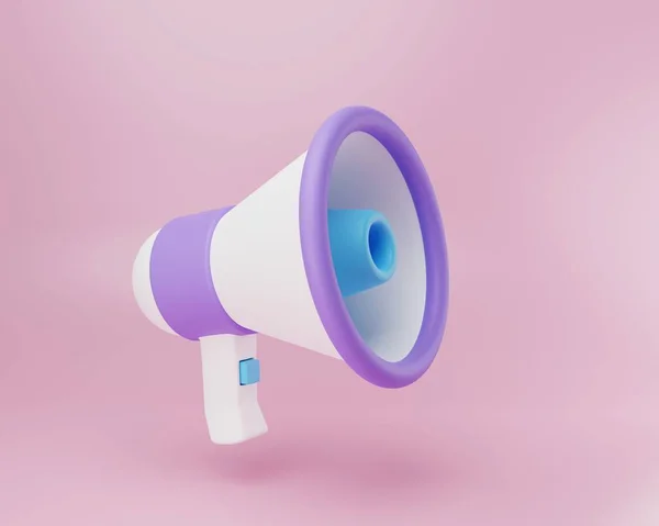 3D rendering illustration Cartoon Megaphone speaker icon. Loudspeaker bullhorn for announce promotion. Promo, marketing concept