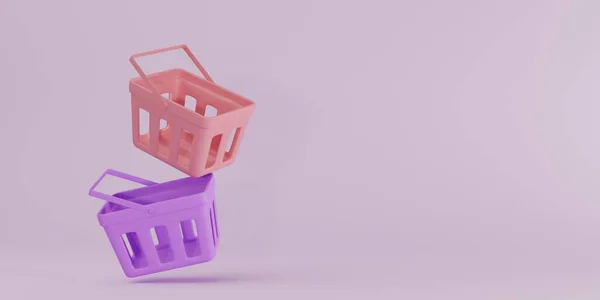 Ілюстрація Мультфільму Порожні Кошики Покупок Візок Супермаркету Концепція Ринкової Події — стокове фото