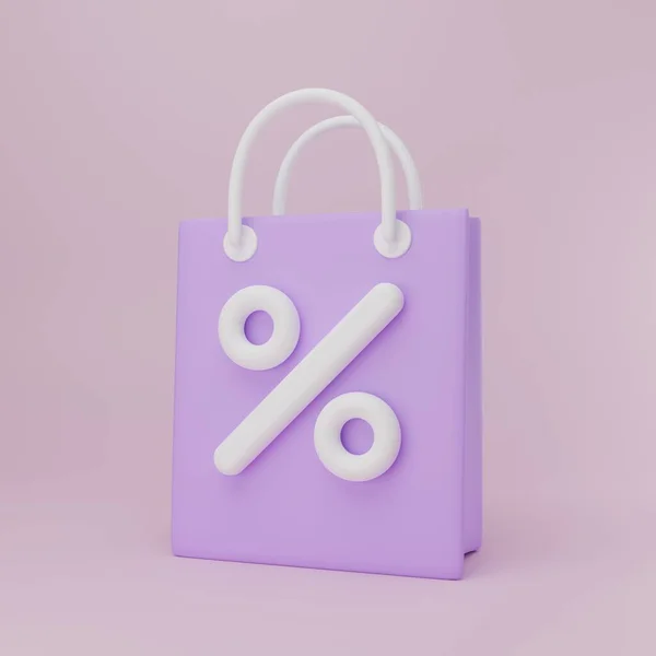 Rendering Illustration Cartoon Minimale Einkaufstasche Mit Prozentsymbol Online Shopping Geschenk — Stockfoto