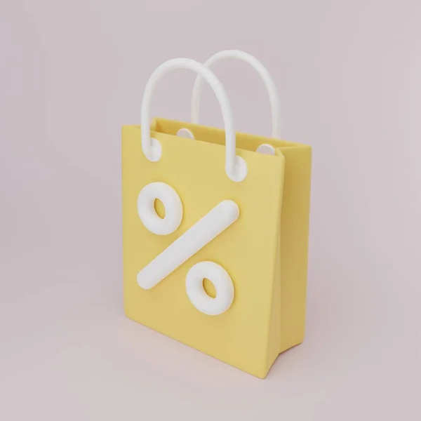 Illustrazione Rendering Cartone Animato Minimale Shopping Bag Con Simbolo Percentuale — Foto Stock