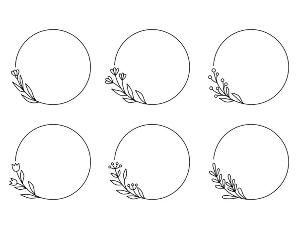 Set Blumenkranz Mit Blättern Und Beeren Lorbeerkranz Gestaltungselemente Handgezeichnet Einfach — Stockvektor