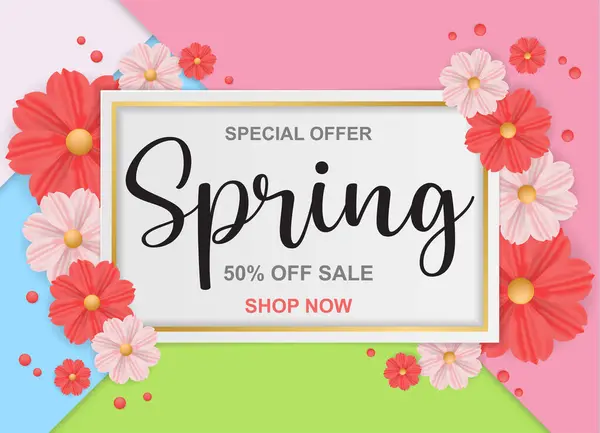 stock vector spring Banner flower frame, paper cut spring flowers background, flyers, invitation, posters, brochure, voucher discount.