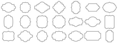 Boş Etiketler ve Etiket Çerçeveleri Seti, yazma alanı yaşlanma tarzı yazı alanı, siyah ve beyaz dekoratif çerçeveler, dekoratif vintage çerçeveler.