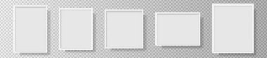 FotoGerçekçi Beyaz Boş Resim Çerçevesi, bir duvarda asılı. Şeffaf arkaplanda model izole edildi. Grafik biçimi şablonu. Vektör illüstrasyonu