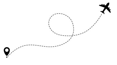 Uçak hattı rotaları. Seyahat vektör simgesi. Başlangıç ve noktalı çizgi izleme noktalarından git.