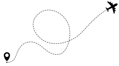 Uçak hattı rotaları. Seyahat vektör simgesi. Başlangıç ve noktalı çizgi izleme noktalarından git.