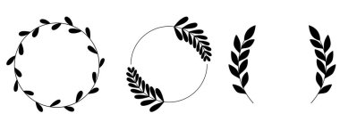 Çiçek çelengi yapraklı ve meyveli olsun defne çelengi tasarım elementleri olsun düğün davetiyeleri, tebrik kartları için el çizimi basit olsun beyaz arkaplandaki çiçek desenleri olsun..