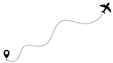 Uçak hattı rotaları. Seyahat vektör simgesi. Başlangıç ve noktalı çizgi izleme noktalarından git.