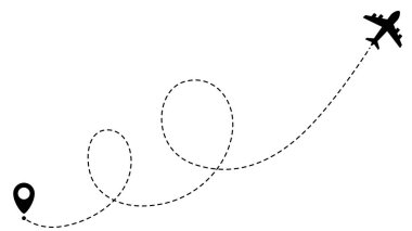 Uçak hattı rotaları. Seyahat vektör simgesi. Başlangıç ve noktalı çizgi izleme noktalarından git.