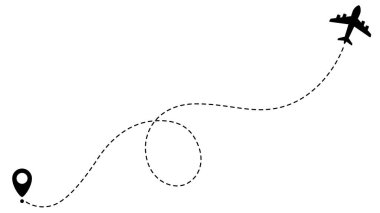 Uçak hattı rotaları. Seyahat vektör simgesi. Başlangıç ve noktalı çizgi izleme noktalarından git.