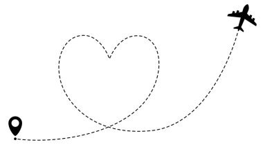 Uçak hattı rotaları. Seyahat vektör simgesi. Başlangıç ve noktalı çizgi izleme noktalarından git.