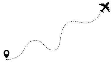 Uçak hattı rotaları. Seyahat vektör simgesi. Başlangıç ve noktalı çizgi izleme noktalarından git.