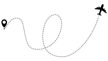 Uçak hattı rotaları. Seyahat vektör simgesi. Başlangıç ve noktalı çizgi izleme noktalarından git.
