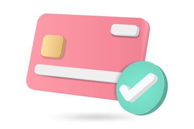 Çevrimiçi başarılı ödeme, online ödeme konsepti 3D minimum kredi kartı konsepti. Çevrimiçi alışveriş için finansal güvence.