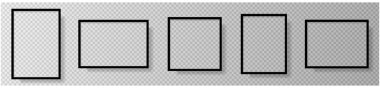 Foto Gerçekçi Siyah Boş Resim Çerçevesi, bir duvarda asılı. Şeffaf arkaplanda model izole edildi. Grafik biçimi şablonu. Vektör illüstrasyonu